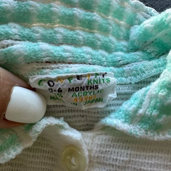 Vintage Mint Green and White Knit Diaper Cover Set with Textured Pattern - Picture 4 of 4